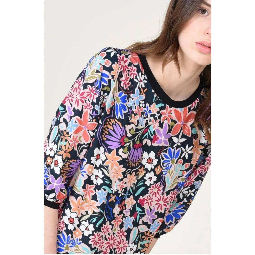 Molly Bracken Lili Sidonio Floral Ruffle Hem Drop Waist Shift Dress Black Multi - Picture 3 of 12